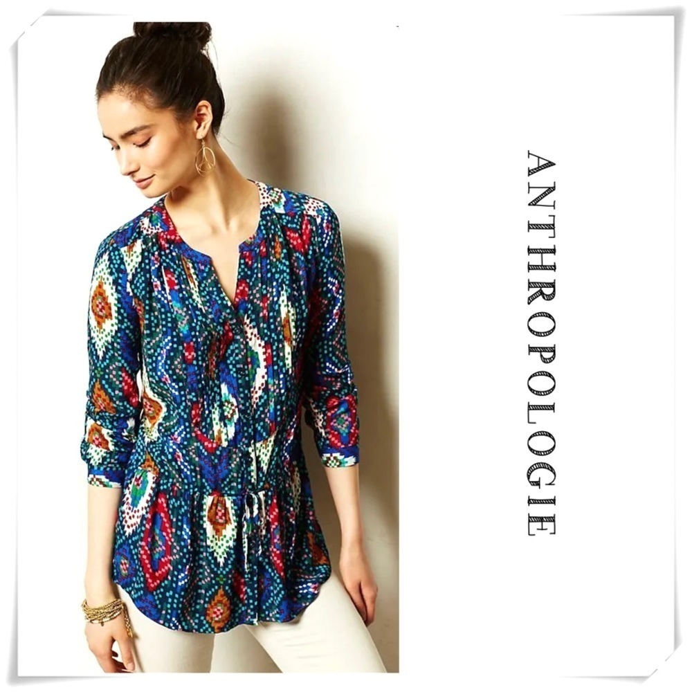Anthropologie Maeve Topoxte Aztec Drop Waist Tunic Blouse Western Boho Size M